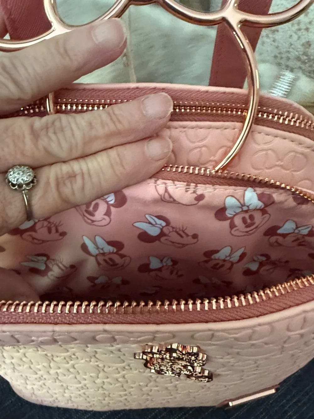 Loungefly Minnie Mouse Embossed Pink Mini Backpack with Rose Gold Bow